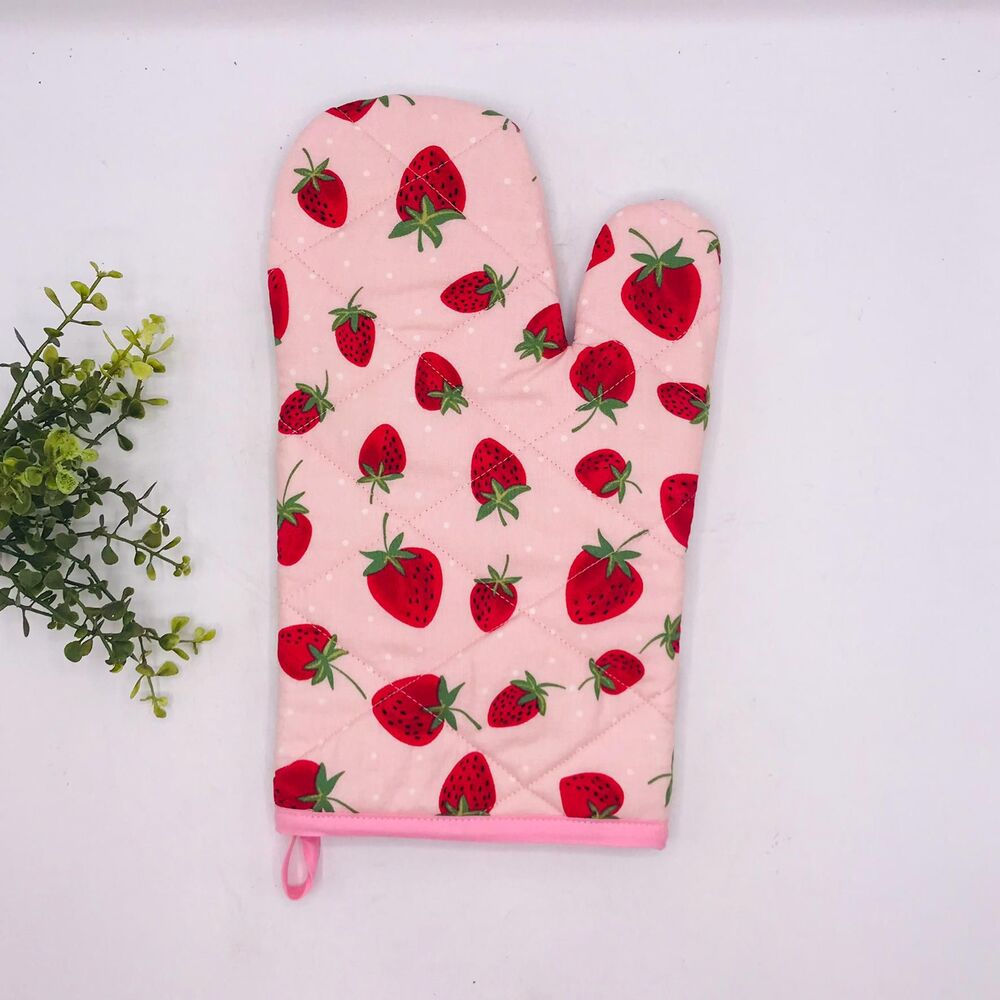 Oven Mitt: Strawberries Pink and Red Baking Mitt Gift Cottage